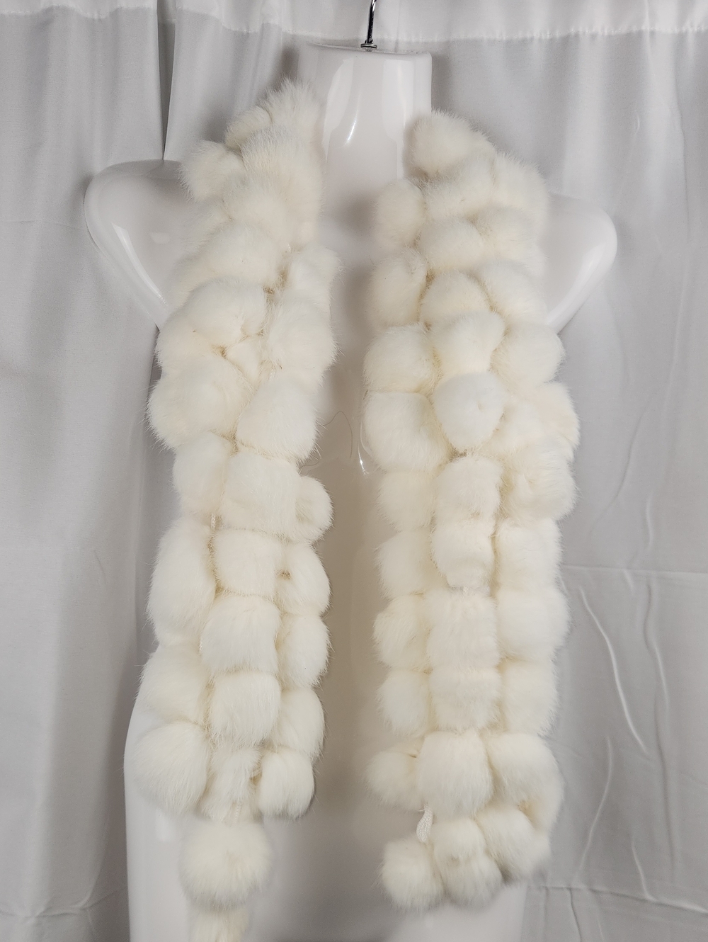 White Rabbit Fur Pom-Pom Scarf Wrap - Plush Winter Accessory